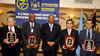 Left to right: Ambassador Milos Alcalay, Chairman of G-77 for 2002 (Bolivarian Republic of Venezuela); Ambassador John W. Ashe, Permanent Representative of Antigua and Barbuda to the UN; Hon. W. Baldwin Spencer, Prime Minister and Minister for Foreign Affairs of Antigua and Barbuda and Chair of G-77; Ambassador Nassir Abdulaziz Al-Nasser, Permanent Representative of the State of Qatar to the UN and Chairman of G-77 for 2004; and Mr. Mourad Ahmia, Executive Secretary of the Group of 77. 