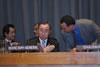 Mr. Mourad Ahmia (right), Executive Secretary of the Group of 77, conferring with UN Secretary-General Ban Ki-moon. 