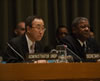 UN Secretary-General, H.E. Mr. Ban Ki-moon (left), flanked by H.E. Mr. Winston Baldwin Spencer (right), Prime Minister and Minister for Foreign Affairs of Antigua and Barbuda, and new Chairman of the Group of 77. 