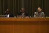 At the podium: Ambassador John W. Ashe (left), Permanent Representative of Antigua and Barbuda to the UN; H.E. Mr. Winston Baldwin Spencer (centre), Prime Minister and Minister for Foreign Affairs of Antigua and Barbuda; and Mr. Mourad Ahmia (right), Executive Secretary of the Group of 77.